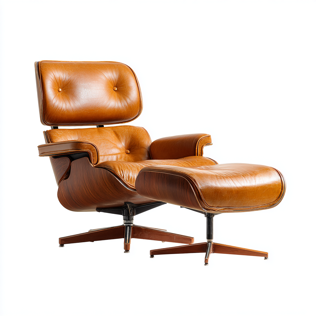 Scandi-Luxe Leather Lounge Chair & Ottoman Set