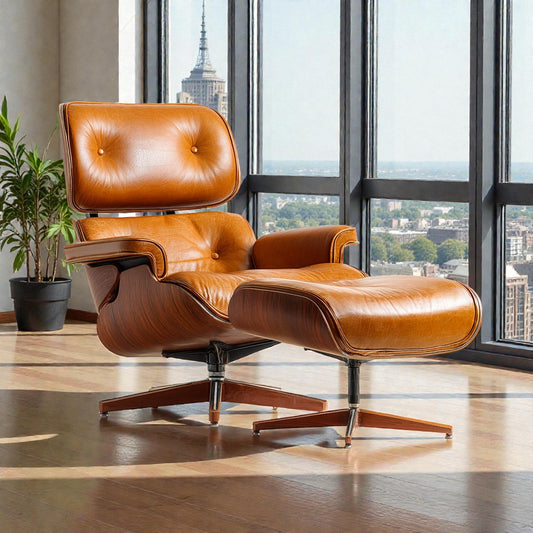 Scandi-Luxe Leather Lounge Chair & Ottoman Set
